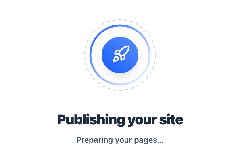 The publishing overlay, moving through its steps to "Live".