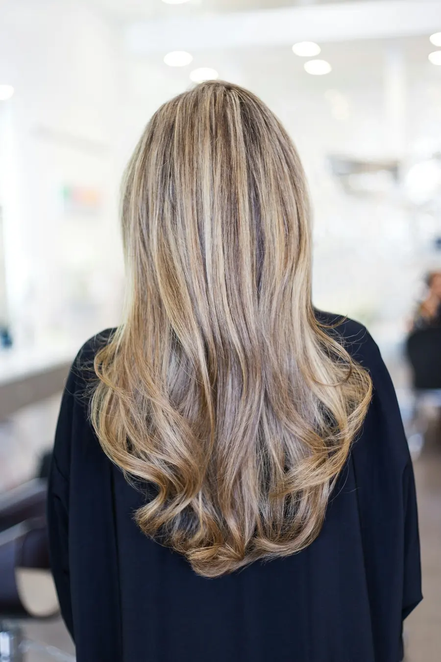 Long, layered blonde hair